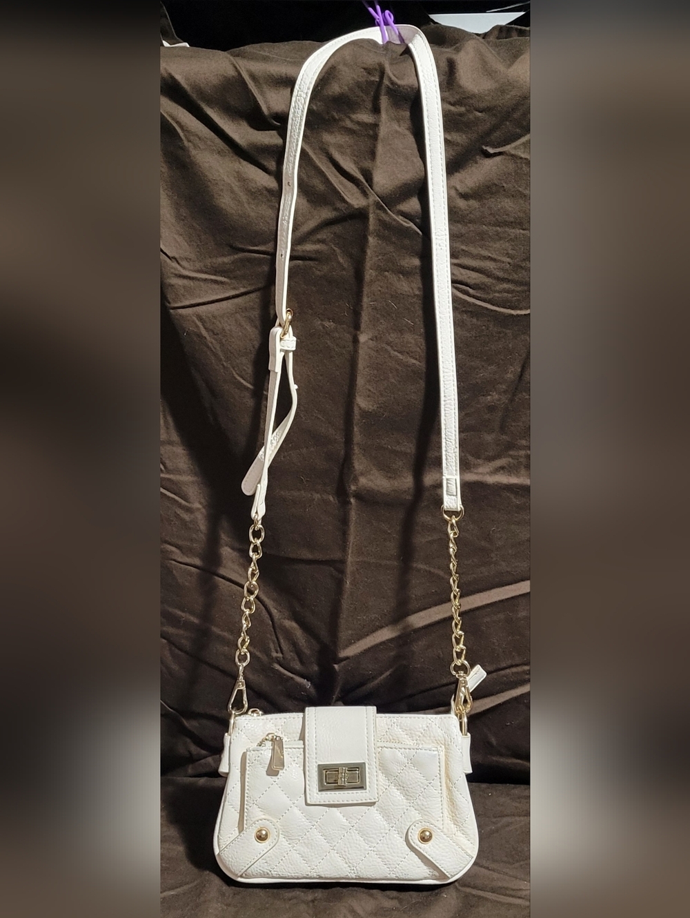 Charming Charlie White Crossbody Strap with Gold Chain Accent